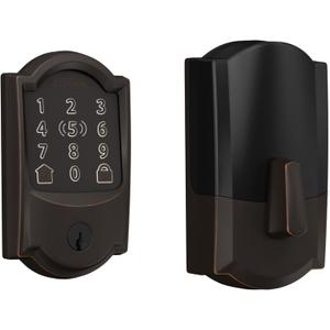Schlage BE499WB CAM 716 Encode Plus WiFi Deadbolt Smart Lock, Keyless Entry Touchscreen Door Lock with Camelot Trim, Aged Bronze