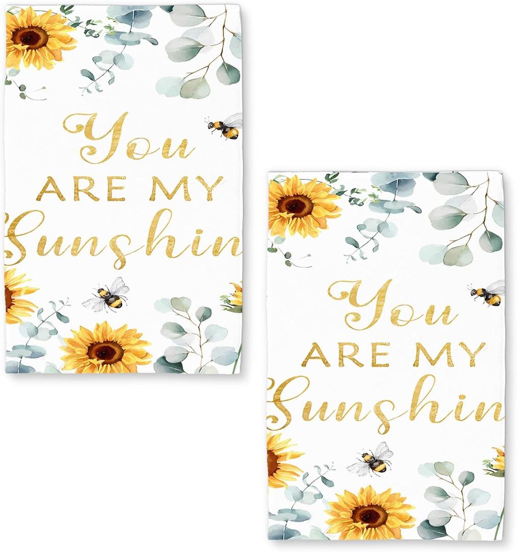 Sunflower Eucalyptus Summer Flowers Quick Dry Microfiber Kitchen Towels Set of 2 Hand Towels 18" x 26"