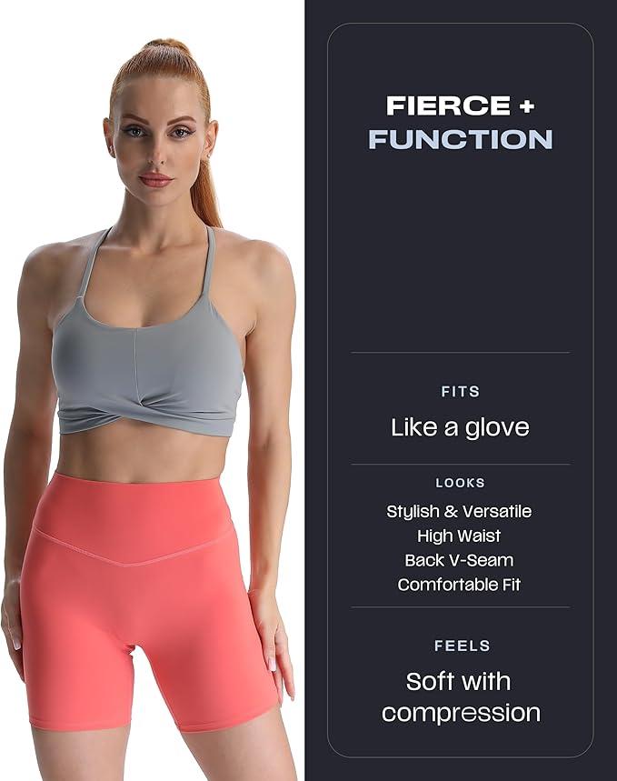Aoxjox Metamorph Workout Biker Shorts for Women Tummy Control High Waisted Athletic Gym Running Deep V Yoga Short 6" (Spiced Coral, XX-Small)