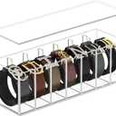 FEMELI Belt Organizer, Acrylic Belt Storage for Closet with Dust Cover, 7 Compartments Belt Container Display Holder for Drawer, Clear Belt Tie Case for Women Men Home