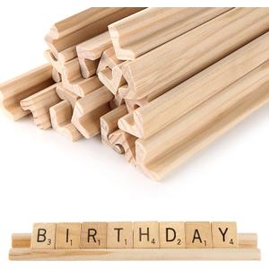 20 Pack Scrabble Tiles Holders, Wooden Racks for Letter and Dominoes Tiles, Game Stands and Holder Tray for Crafts