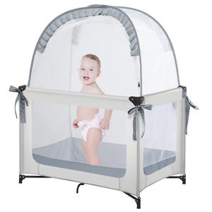 Pack N Play Tent, Baby Pop Up Crib Tent to Keep Baby in, Crib Net for Pack and Plays, Mini Cribs & Play Yards (39.6" L x 27.6" W x 49.2" H) (Gray)