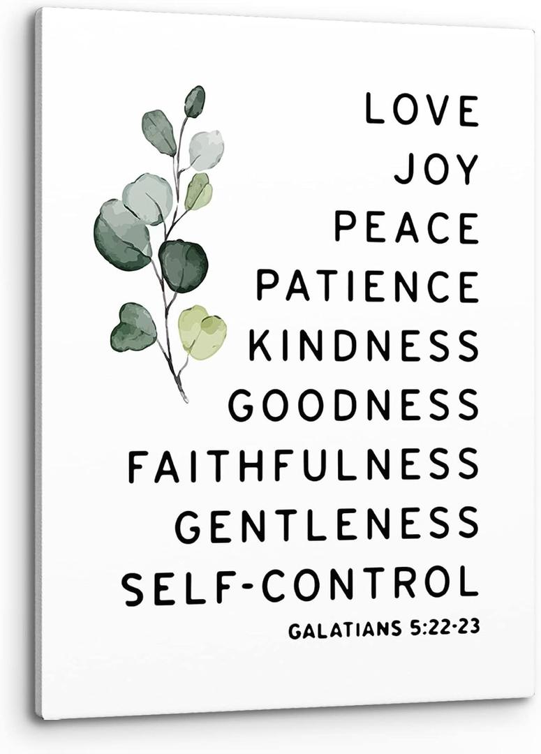 PHAMTE Galatians 5:22-23 Love Joy Peace Patience Kindness Goodness Wall Art,Christian Bible Verse Scripture Print Framed Canvas Painting Artwork Home Bathroom Room Office Church Decor（11x14 Inch）