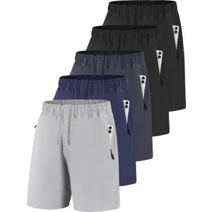 Men's Gym Workout Shorts 7 Inch Inseam Quick Dry Athletic Shorts with Zipper Pockets for Running Basketball (XXL)
