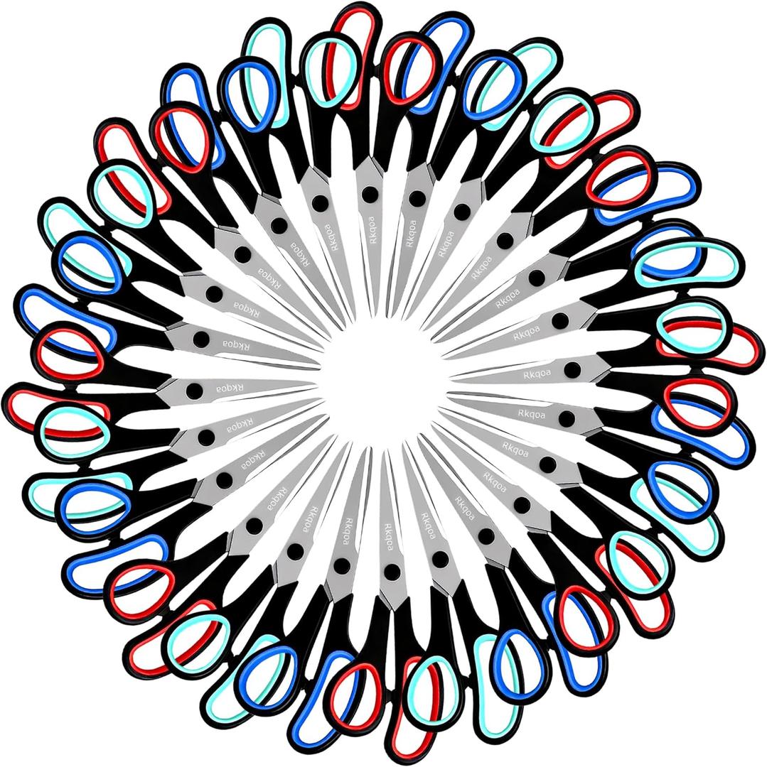 Scissors Set of 24-Pack, Rkqoa 8" All Purpose Pure Black Scissors - Thick Sharp Shears for Office School Sewing Craft Supplies, Classroom Must have, High/Middle School Student Teacher Scissor Bulk