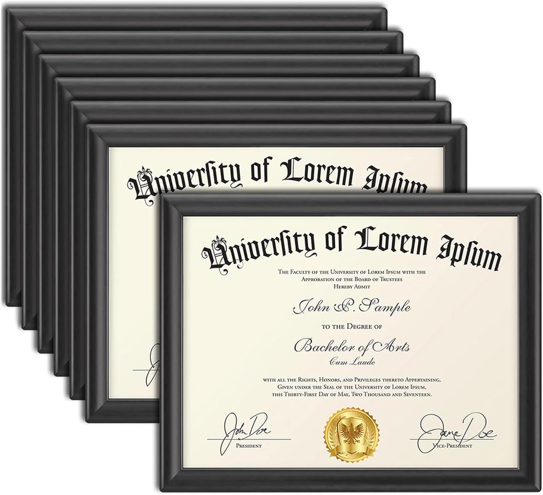 Icona Bay 8.5x11 Certificate Frames - Black, 6 Pack - Contemporary Diploma Frames 8.5 x 11 - Composite Wood Document Frames for Walls or Table Top - Lakeland Collection