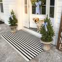 Collive Black and White Rug 3x5, Washable Outdoor Rug for Porch Cotton Woven Farmhouse Indoor Outdoor Rugs, Layered Welcome Door Mat, Floor Throw Carpet for Spring Front Door Decor Kitchen