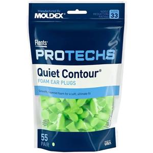 Flents Protechs Foam Ear Plugs, 55 Pair for Sleeping, Snoring, Loud Noise, Traveling, Concerts, Construction, Studying, Shooting, Work, Contour to Ear, Noise Reduction, NRR 33, Green, Made in the USA