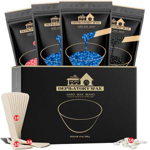 Lifestance Wax Beads Set, 4 Kinds of Waxing Beads, Hard Wax Beans with 44 Items, Perfect for Any Waxing Warmers for Hair Removal for Brazilian Bikini, Brazilian, Legs, Body (3.5 Ounce (Pack of 4))