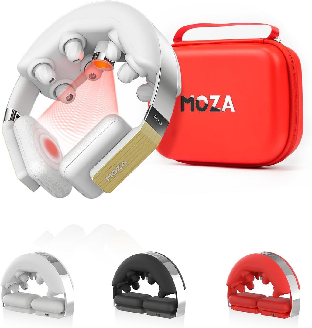 MOZA Neck Massager with Heat for Pain Relief Deep Tissue, Cordless Electric Deep Tissue Robohands Kneading Massage for Neck Pain Relief, Portable Heated Neck Massager, Gift for Men&Women, Light Grey (with Oil)