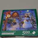 Rocorose Christmas 500 Piece Jigsaw Puzzle, Winter Snowy Night Scene Puzzle for Adults Challenging Village Red Truck with Snowman Jigsaw Puzzles Festive Gifts for Family and Teens