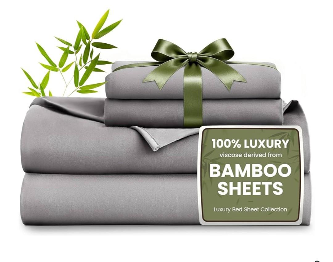 Love's cabin 4 Piece Full Size Sheet Set, Cooling Sheets, 100% Rayon Derived from Bamboo, Breathable & Soft Full Size Bed Set, Deep Pocket Up to 16", Hotel Luxury Silky Bedding Sheets, Grey