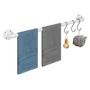 Industrial Pipe Towel Rack Towel Bar, Heavy Duty Wall Mounted Rustic Farmhouse Bath Towel Holder for Bathroom (White, 28 inch)
