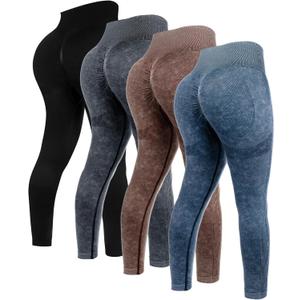 4 Pcs Womens Workout Leggings Tie Dye High Waisted Yoga Pants Seamless Scrunch Butt Lifting Compression Tights (Large, Black, Dark Gray, Coffee, Dark Blue) 4 Pcs Womens Workout Leggings Tie Dye High Waisted Yoga Pants Seamless Scrunch Butt Lifting Compression Tights (Large, Black, Dark Gray, Coffee, Dark Blue)