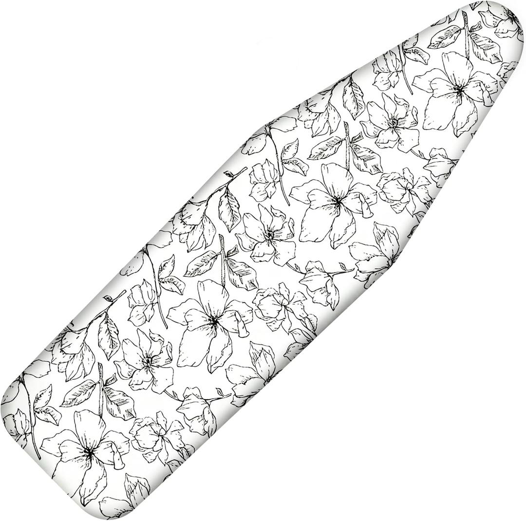 Ironing Board Cover and Pad, 21x54 Extra Large Thick Iron Padding, Scorch & Stain Resistant Ironing board cover, Heavy Duty Iron Board Padded with Adjustable Fasteners Elastic Edge, Floral White