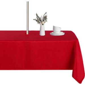 LUSHVIDA Rectangle Outdoor Tablecloth with Umbrella Hole and Zipper, 60x102 Inch Red, Washable Waterproof Table Cloth Spill Proof Wrinkle Free Table Cover for Patio Spring Summer Picnic BBQS