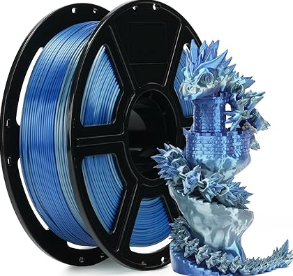 FLASHFORGE Silk PLA Gradient Silver  to Blue Filament, Silk Multicolored Color Change 3D Printing Filament, Silver Blue Shiny Fast Color-Changing Each 8M Gradually, Silky Texture & Ultra-High Glossiness