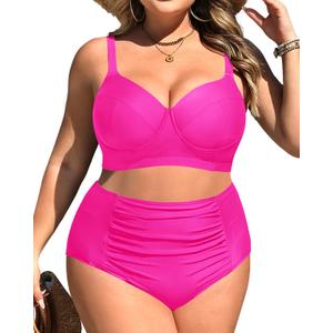 Tempt Me Women Hot Pink Plus Size Underwire Bikini - Two Piece High Waisted Swimsuits Bathing Suit 2025 Swimwear 14 Plus