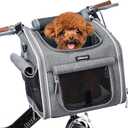 Dog Bike Basket, Expandable Soft-Sided Pet Carrier Backpack with 4 Open Doors, 4 Mesh Windows for Small Dog Cat Puppies-Grey (Grey-Fits 6-15 Lbs)