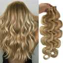 Curly Tape in Human Hair Extensions Balayage Highlighted Color #18 Ash Blonde to #613 Blonde 18" 50grams/20pcs Tape in Body Wavy Seamless Soft Skin Weft Glue in Extensions
