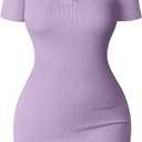 OQQ Women's Mini Dresses Sexy Ribbed Short Sleeve Tummy Control Bodycon Mini Dress (Taro Purple) S