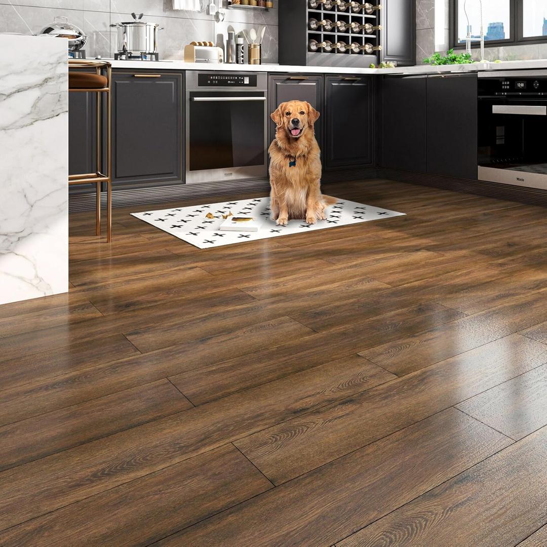 FunStick 6"x36" 17 Pcs Brown Walnut Wood Peel and Stick Floor Tile Waterproof Vinyl Plank Flooring Peel and Stick Wood Flooring Planks for Bathroom Kitchen Living Room Stick on Laminate Flooring Tiles