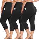 FULLSOFT 3 Pack Plus Size Capri Leggings with Pockets for Women -High Waist Stretchy 1X-4X Workout Yoga Pants (XX-Large, 01-black)