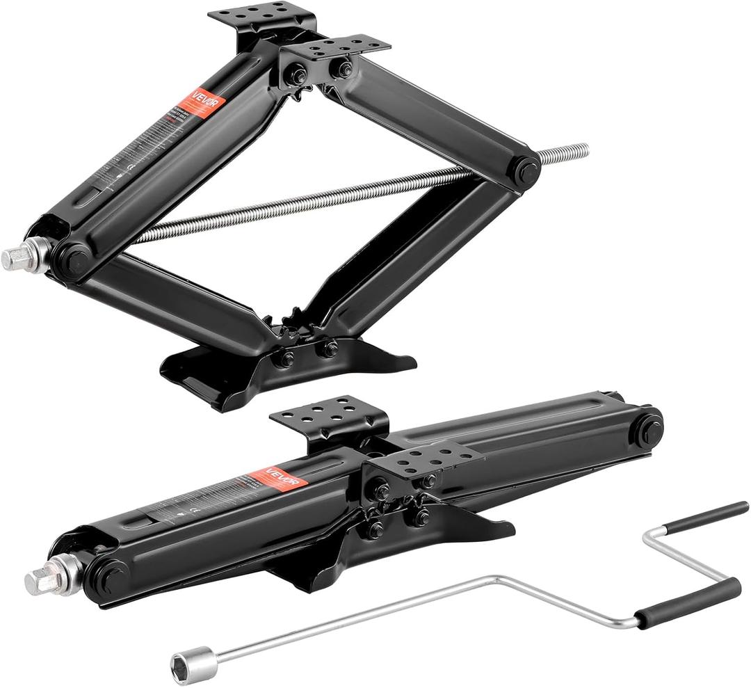 VEVOR 9000 lbs RV Scissor Jacks, 4-23.4 in RV Stabilizer Leveling Scissor Jacks, Set of 2, Heavy Duty Stabilizer Jack with Crank Handle, Socket and Bubble Levels, Not Easily Bent or Deformed