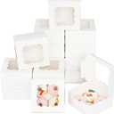 Bakepacker White 30-Packs Bakery Boxes with Window 6x6x3 inches Thick & Sturdy Macaroon Pastry Boxes Cookie Boxes for Bakerys