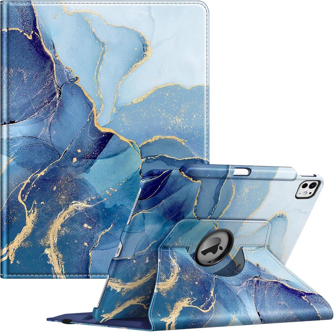 Fintie Rotating Case for iPad Pro 13-inch (M5) 2025 / (M4) 2024 with Pencil Holder - 360 Degree Swiveling Protective Stand Cover with Auto Wake/Sleep, Ocean Marble