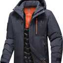 Men's Winter Jacket Waterproof Ski Snow Coat Windproof Snowboard Hooded Raincoats with Warm Graphene lining (Medium, Black Pitting)