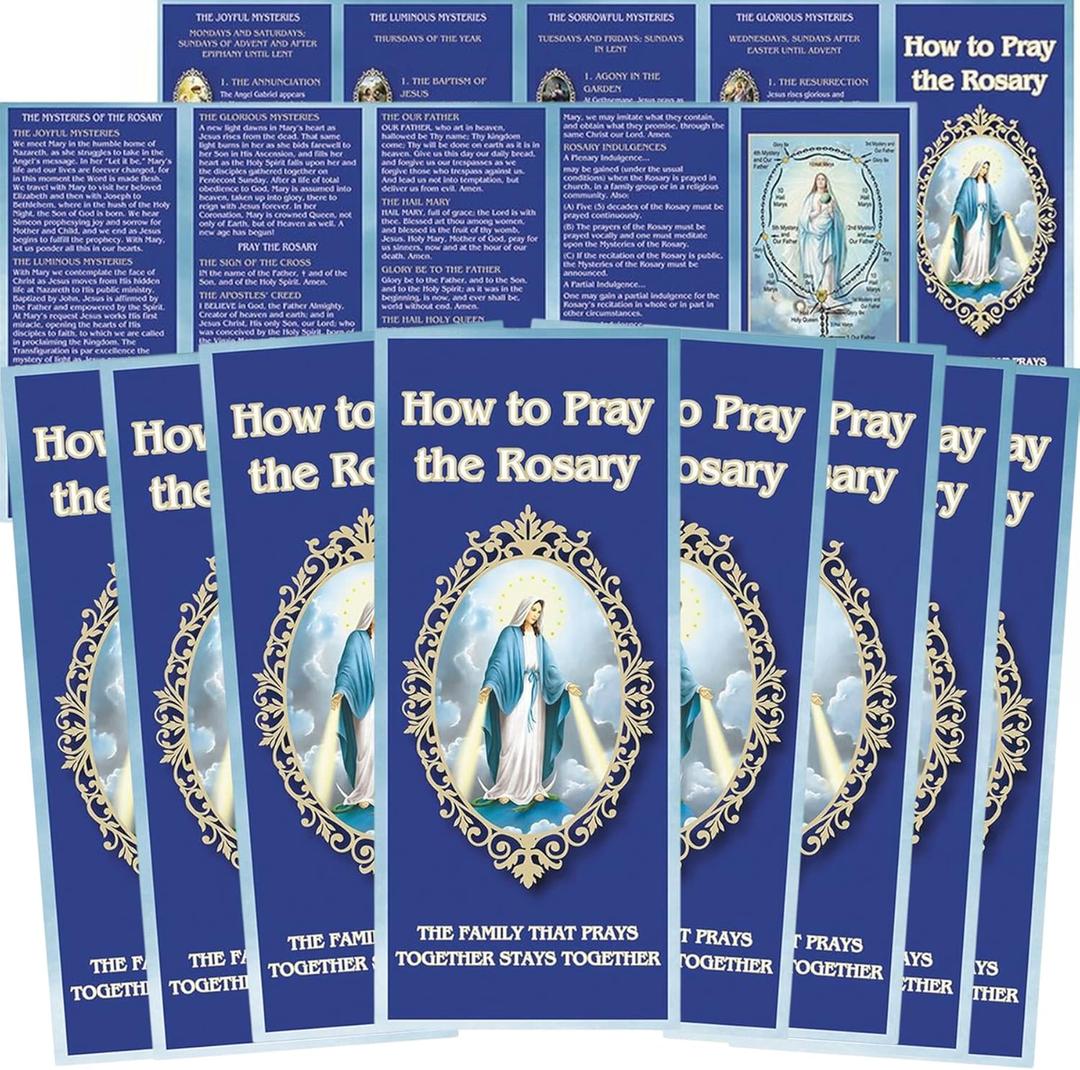 Needzo How to Pray The Rosary Pamphlet, Paper Booklet for Beginners, Sunday School Learning, Pack of 10 (3 3/4" W x 8 3/4" H)