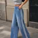 Cicy Bell Womens Pull On Jeans Wide Leg Stretchy Side Striped Denim Pants (Blue, M)