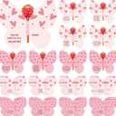 Tenceur 48 Pack Valentine Lollipop Candy Cards Holder 3.94 x 4.72 Inches Cute Pink Butterfly Valentines Exchange Cards for Classroom Exchange Gifts School Party Favors, Not Include Lollipops
