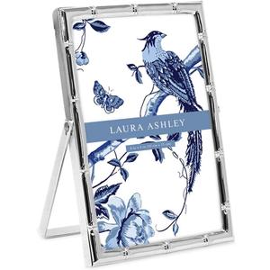 Laura Ashley 4x6 Silver Bamboo Metal Picture Frame (Vertical) with Pull-Out Easel Stand, Made for Tabletop, Counterspace, Shelf and Desk