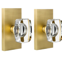 Satin Brass Crystal Glass Dummy Door Knob Interior, Gold Dummy Door Knob for Closet Hall Rectangular Single Side Non-Turning Inactive, 2 Pack