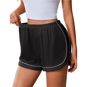 Ekouaer Pajama Shorts Women Soft Sleep Shorts Casual Lounge Shorts Cute High Waist Pajama Bottom Comfy Split Side Pj Bottom, Black, Large