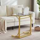 Tatub 24" Folding C Shaped End Table, Small Tempered Glass Side Table for Couch or Bed, Foldable TV Tray Laptop Desk with Gold Metal Frame