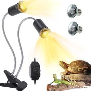 Reptile Heat Lamp with Dual Head, UVA UVB Light for Aquarium Turtle Tank, with 2 * 50w Basking Bulb and 360 Swivel Clamp Stand for Tortoise, Snake, Frog, Lizard. Halogen, Yellow Light Reptile Heat Lamp with Dual Head, UVA UVB Light for Aquarium Turtle Tank, with 2 * 50w Basking Bulb and 360 Swivel Clamp Stand for Tortoise, Snake, Frog, Lizard. Halogen, Yellow Light