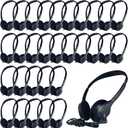 20 Pack Class Set Headphones for Kids Students School Classroom Bulk Earphones Adjustable with 3.5 mm Jack for Library Children Adults(006 Black Headphones)