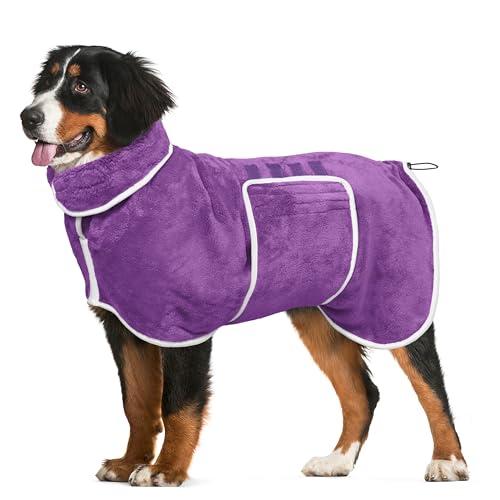Dog Bathrobe Towel Dog Drying Coat - Super Absorbent Towels Bath Robe for Dogs Large, Soft Adjustable Collar & Belly Strap Fast Drying Coat Pet Cat Bath Robe (Violet, XL)