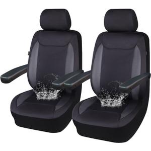 Flying Banner AquaShield Front car seat Covers Set Waterproof Water Resistant arm Rest Shoulder Seatbelt Compatible Truck Protectors Universal Non Slip (Black Neoprene, Front Pair)