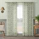 Green Floral Linen Spring Curtains for Living Dining Room 96 Inch Length 2 Panels Olive Plant Flower Patterned Printed Curtains Back Tab Semi Sheer Farmhouse French Country Drape for Bedroom 8FT
