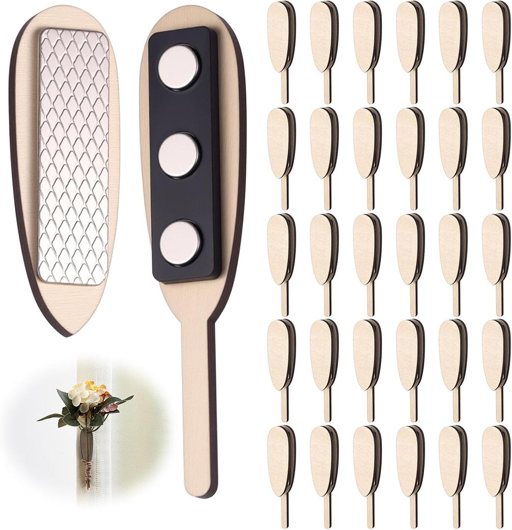 Floral Boutonniere Magnets DIY Clip-on Boutonniere Pins Corsage Holder for Men Bride Groom Wedding Business Buttonhole Flowers Making Accessories (Wood)
