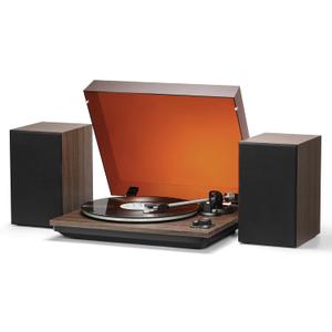 Vinyl Record Player with AT-3600L Cartridge & 60W Speakers, 2-Speed Belt-Drive Turntable, Built-in Phono Preamp, BT Output Input & AUX-in, Auto Stop