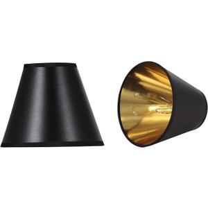 Aspen Creative 32210-2, Hardback Empire Transitional Clip-On Chandelier Shade, Black w/Gold inside, Washi Paper, 3" Top x 6" Bottom x 5" Slant, Set Of 2