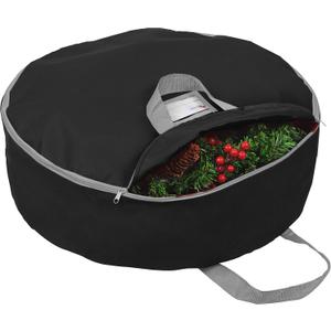 Primode Heavy Duty Christmas Wreath Storage Bag 48" - Handles Made Of Durable 600D Oxford Polyester Material Storage Bag Extra Large 48 Holiday Wreaths Container (Black)