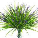 10 Pcs Artificial Plants Outdoor, UV Resistant Fake Outdoor Flowers Plants Faux Plastic Monkey Grass for Outside Front Porch Garden Window Box Home Office Planters Desk Decor (Purple)