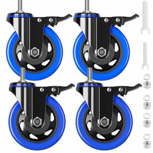 Stem Caster Wheels 4 inch Heavy Duty Threaded Stem Mount Casters Set of 4 with American Size UNC 1/2"-13 x 1 Swivel Industrial Castors with Safety Dual Locking Wheel for Furniture and Cart