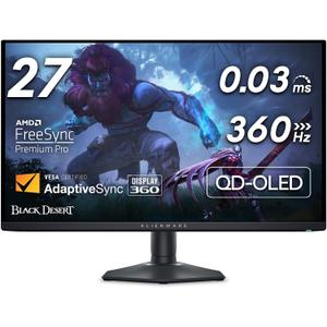 Alienware AW2725DF OLED Gaming Monitor - 26.7-inch Quantom-Dot WQHD (2560x1440) 360Hz 0.03Ms Display, AMD FreeSync Premium Pro, HDMI/DP/USB 3.2 Gen1, Height/Tilt/Swivel/Pivot Adjustability - Black